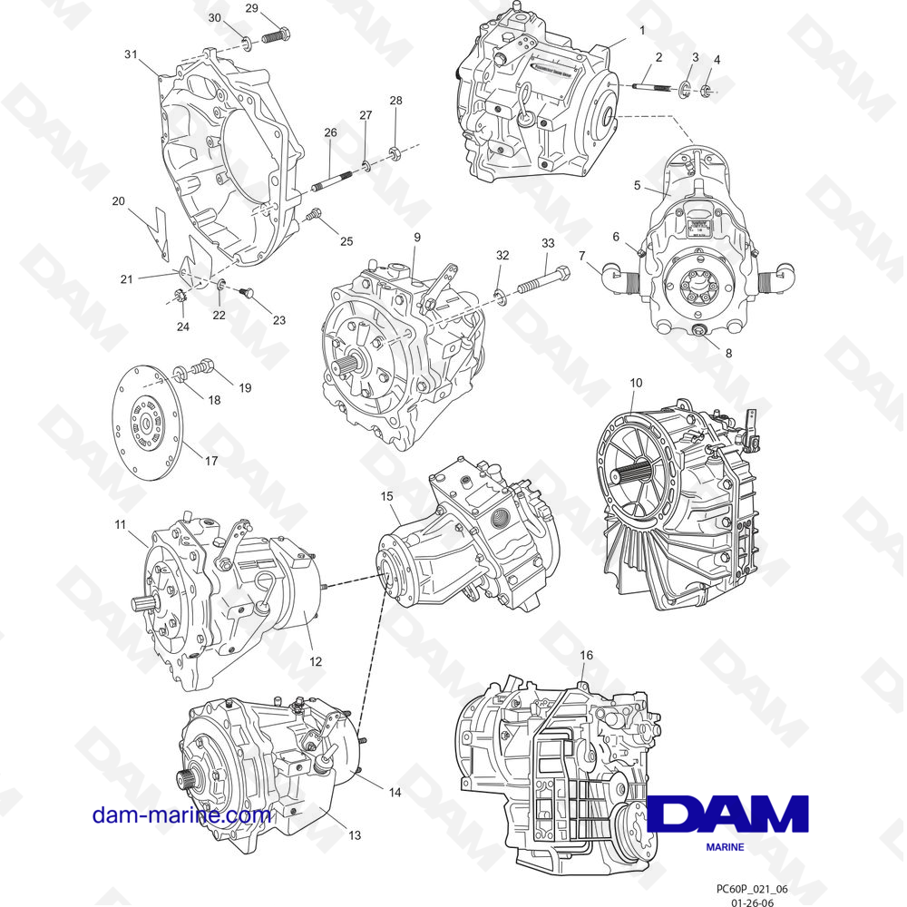 Parts and exploded views for PCM 330 Excalibur boat engines